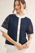 CONTRAST BUTTON DOWN CROCHET TOP
