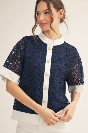 CONTRAST BUTTON DOWN CROCHET TOP