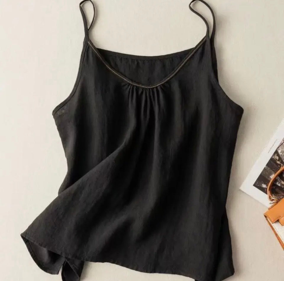 COTTON LINEN CAMI BLACK