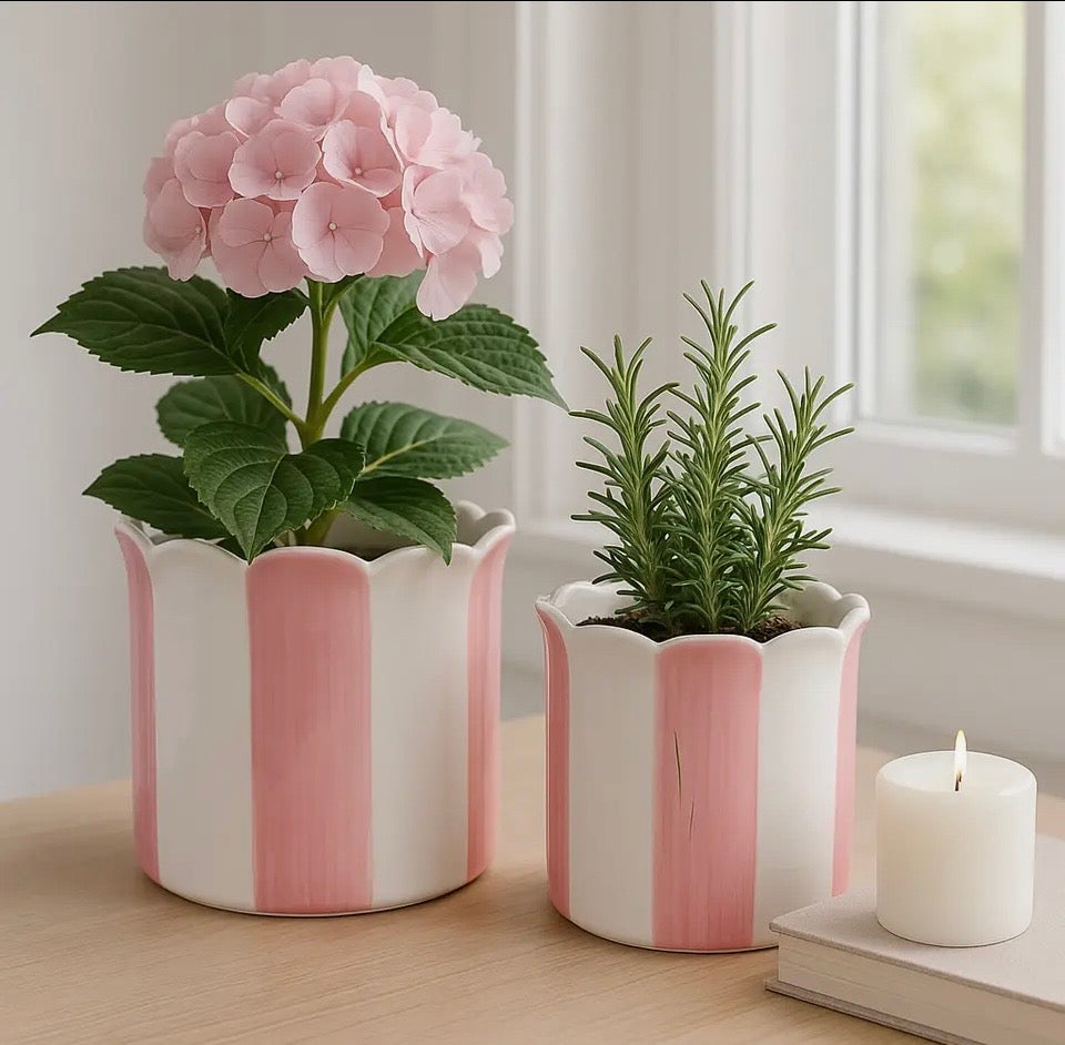PINK STRIPED CERAMIC PLANTER