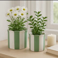 GREEN STRIPE CERAMIC PLANTER