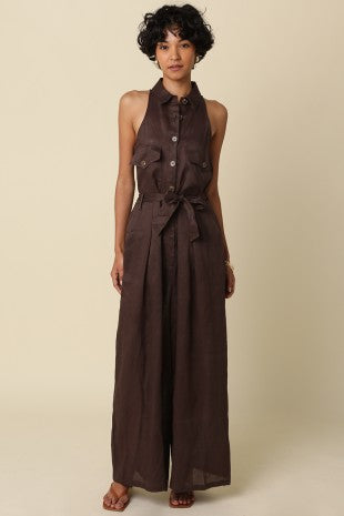 EVE BELTED LINEN JUMPSUIT