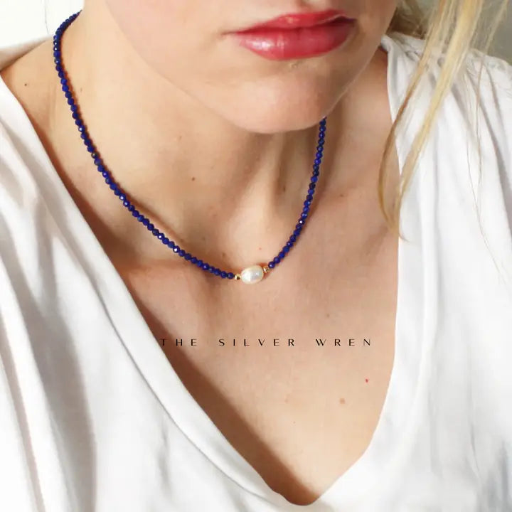 BEADED LAPIS NECKLACE